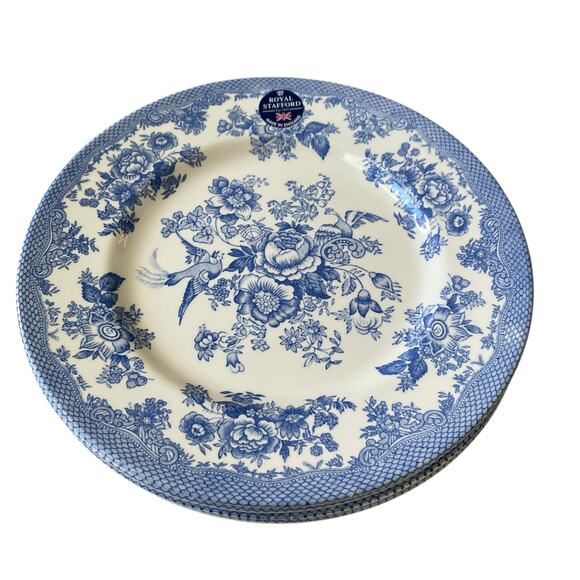 Royal Stafford Asiatic Pheasant 11in Dinner Plates Blue & White Set of 4 NEW - Picture 5 of 10
